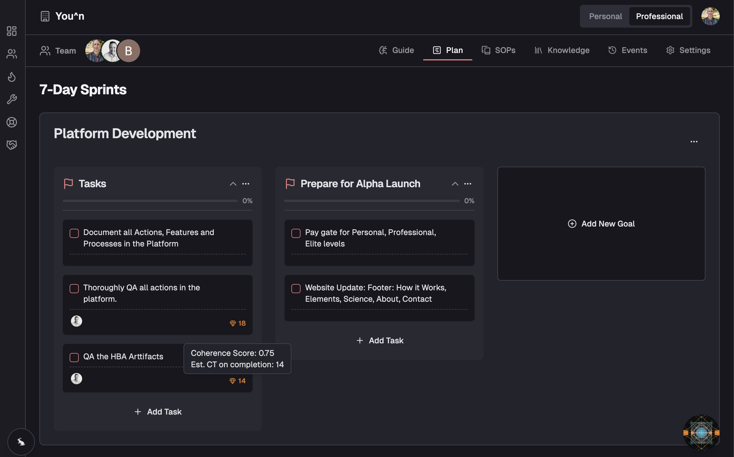 7-day sprints with coherence tracking